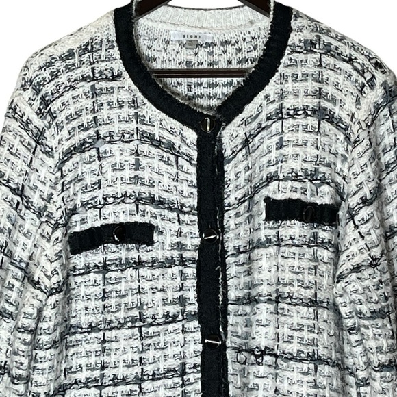 Anthropologie Sioni Nubby Knit Black White Gray Cardigan XL - Picture 3 of 12